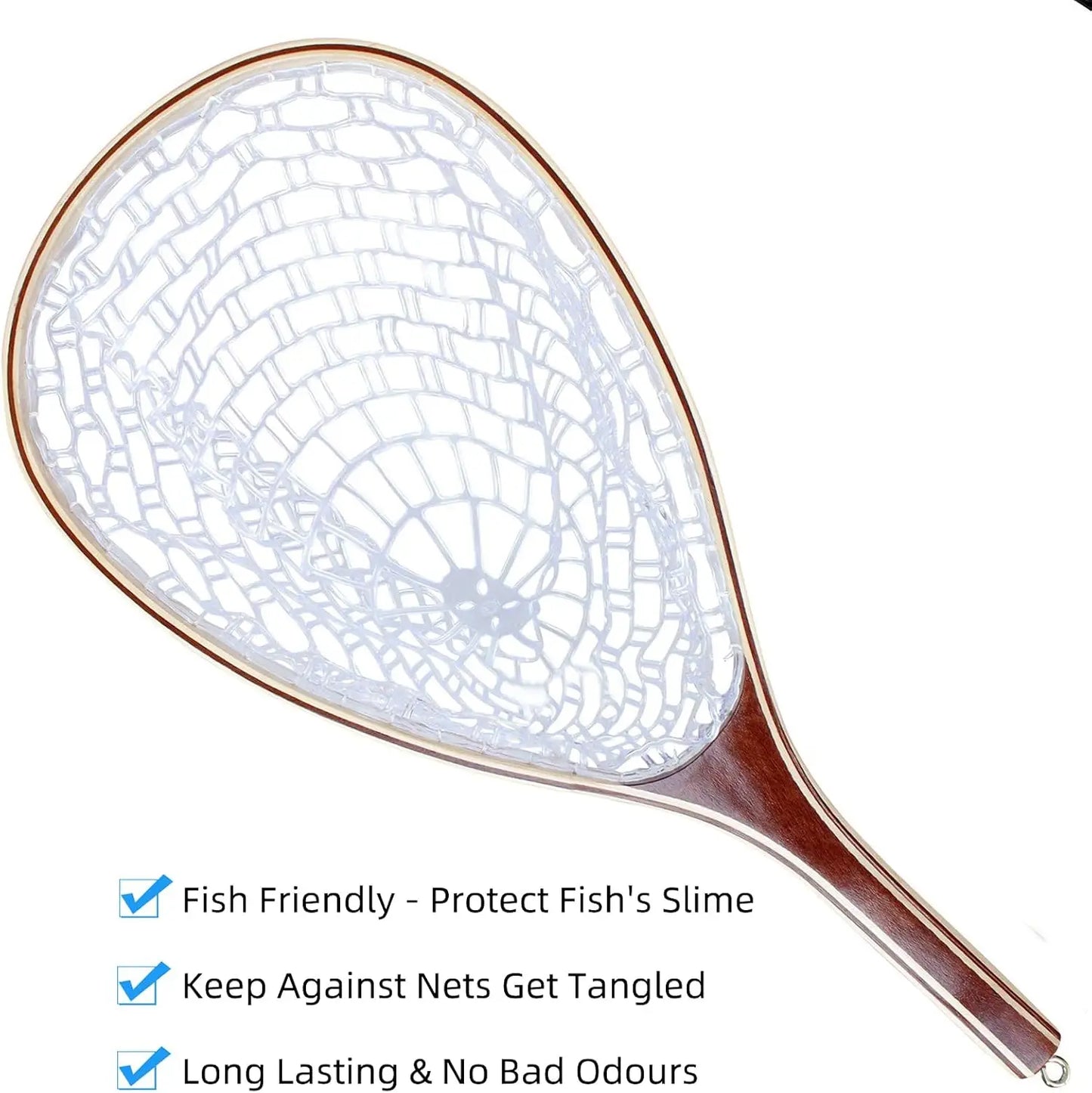 HiMIS Fishing Net Trout With Wooden Handle Rubber Mesh