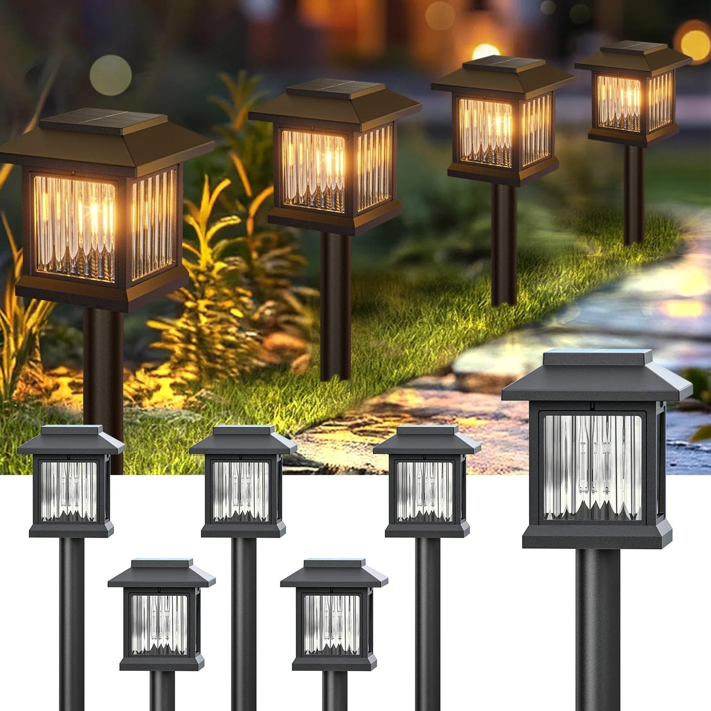 KPSTEK Solar Outdoor Lights 2 Pack Auto On Off Lawn Patio