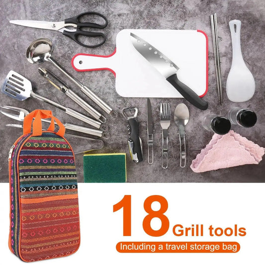 Can Hold 19Pcs Camping Cookware Kit Stainless Steel