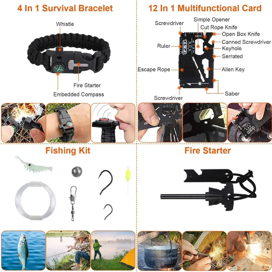 125Pcs Survival Kit Emergency Gear Outdoor Adventure