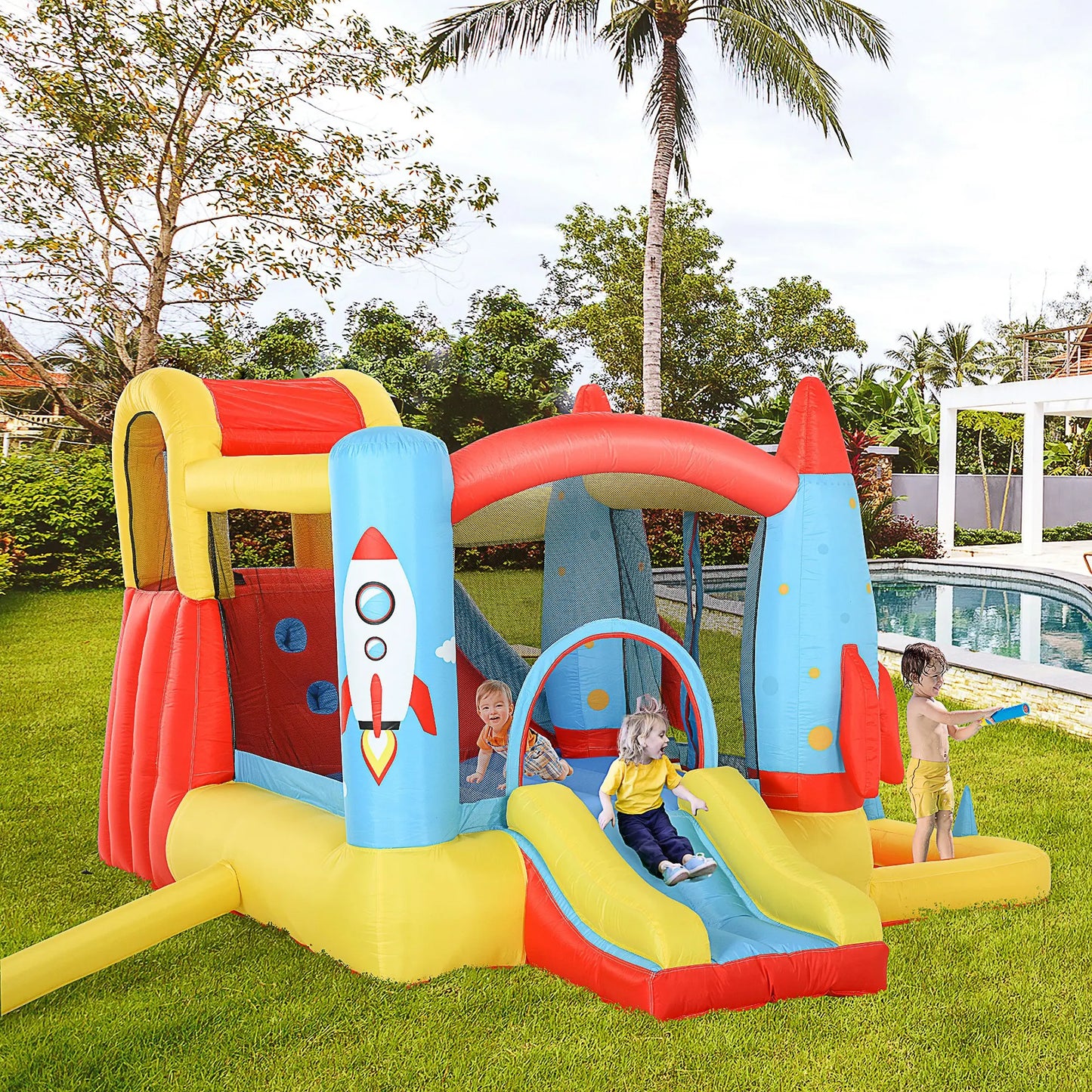 Design Inflatable Castle Trampoline With Slides And Climbing