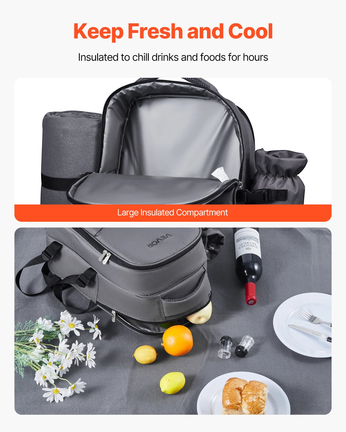 VEVOR Picnic Backpack With Detachable Bottle Holder Plates