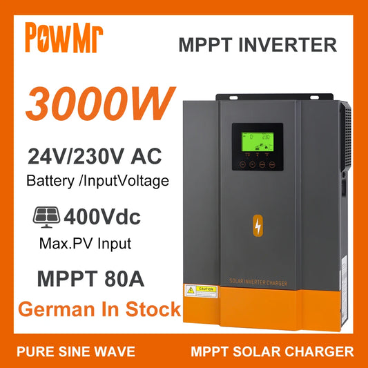 PowMr MPPT 80A Solar Charger 3000W Inverter DC 24V LCD