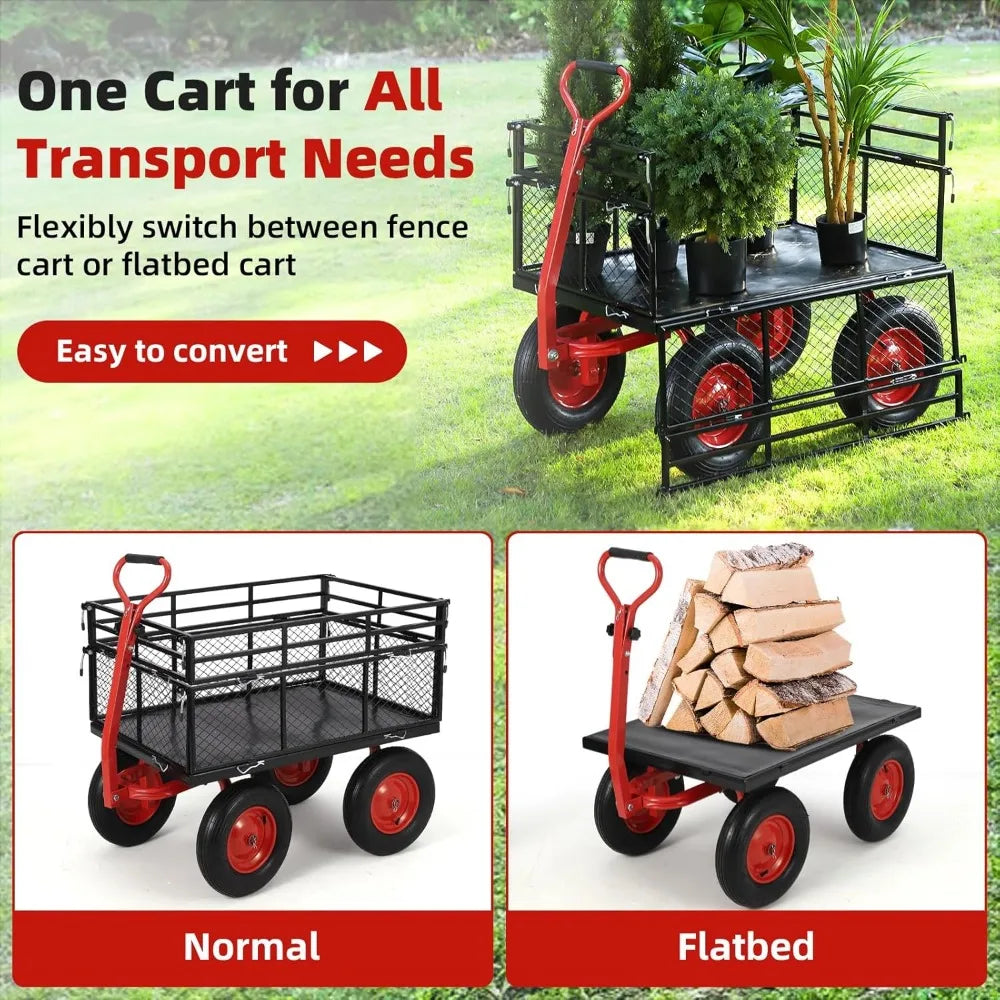 Heavy Duty Steel Garden Cart With Removable Mesh Sides