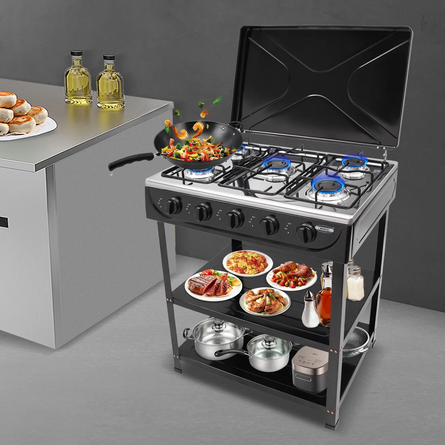 Five Burner Outdoor Gas Stove For Camping And BBQ Grill