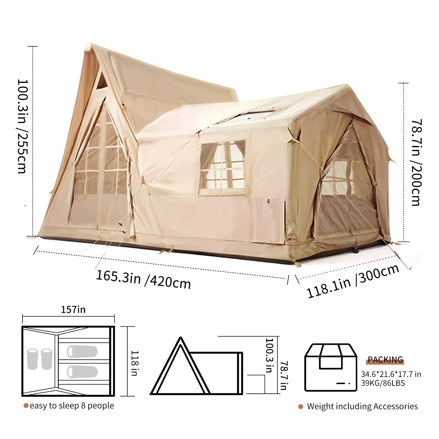 Senleeto Inflatable Cabin Tent For Camping Quick Setup