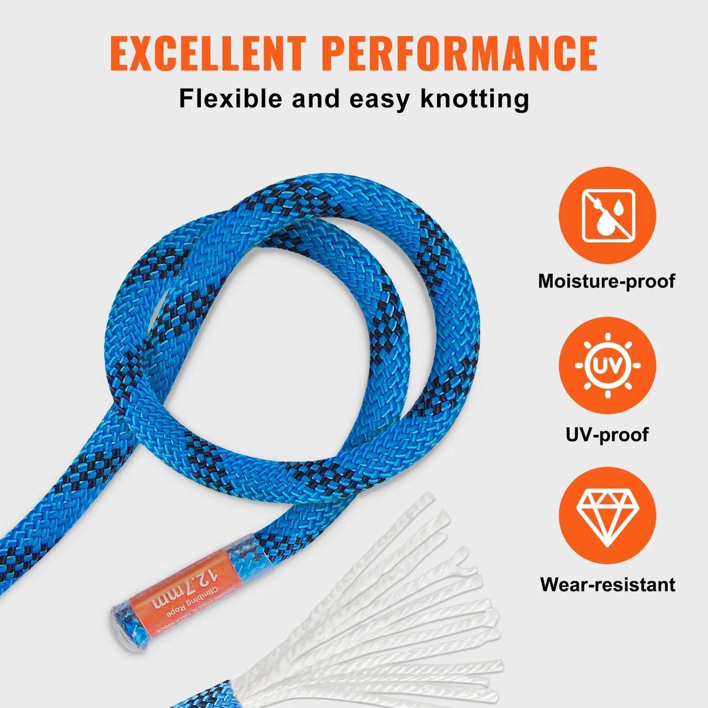 VEVOR Static Climbing Rope Durable Safety Fiber For Outdoor