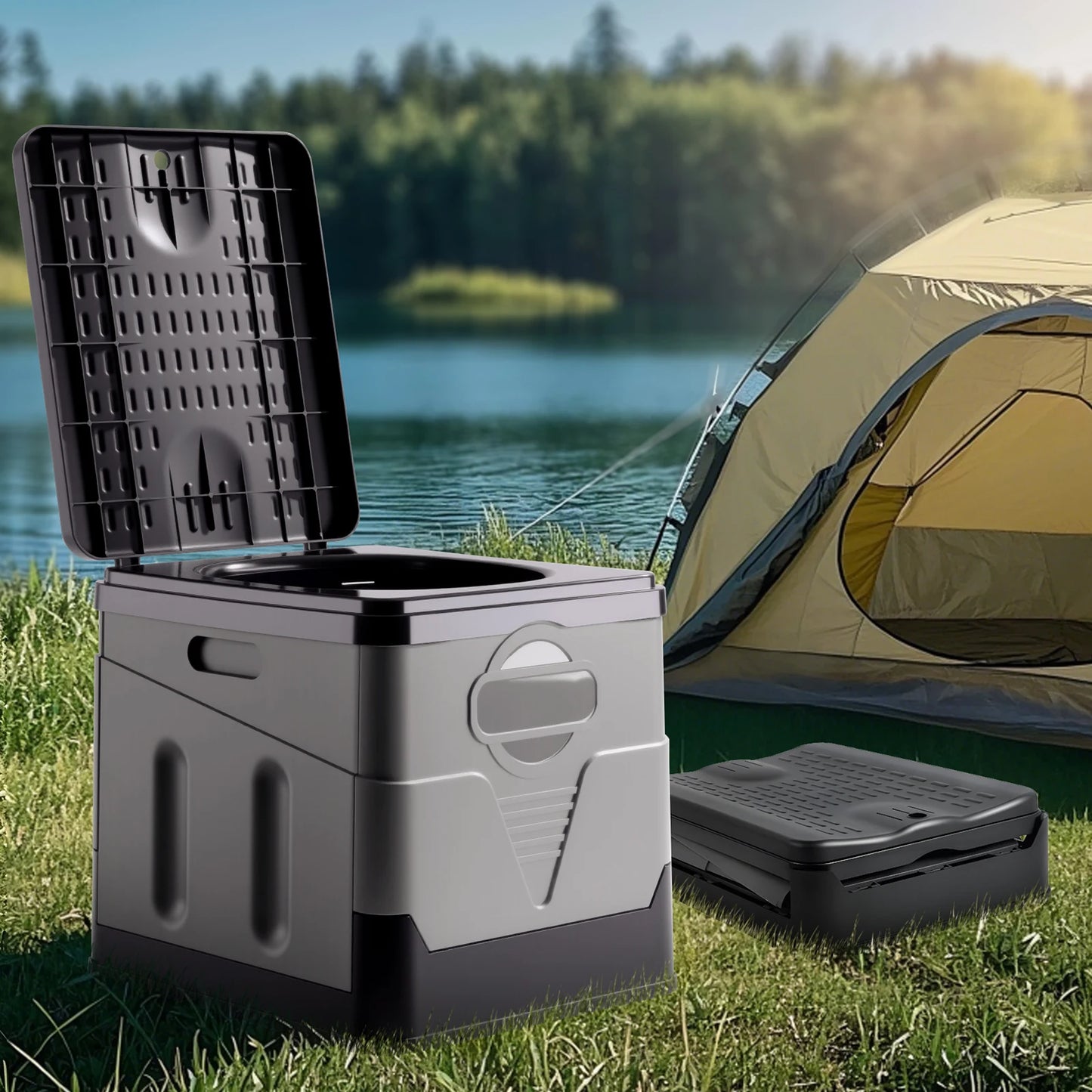 Compact Portable Camping Toilet for Adults with Lid