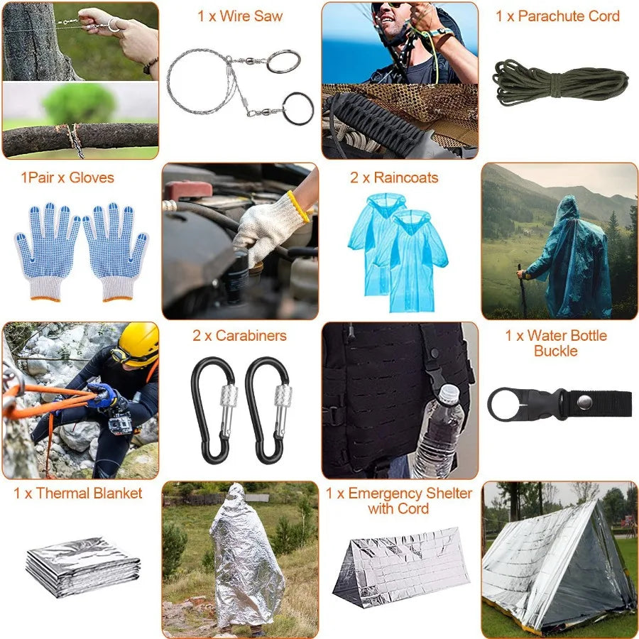 125Pcs Survival Kit Emergency Gear Outdoor Adventure