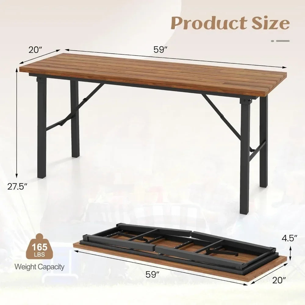 Guangbai Acacia Wood Patio Dining Table With Metal Frame