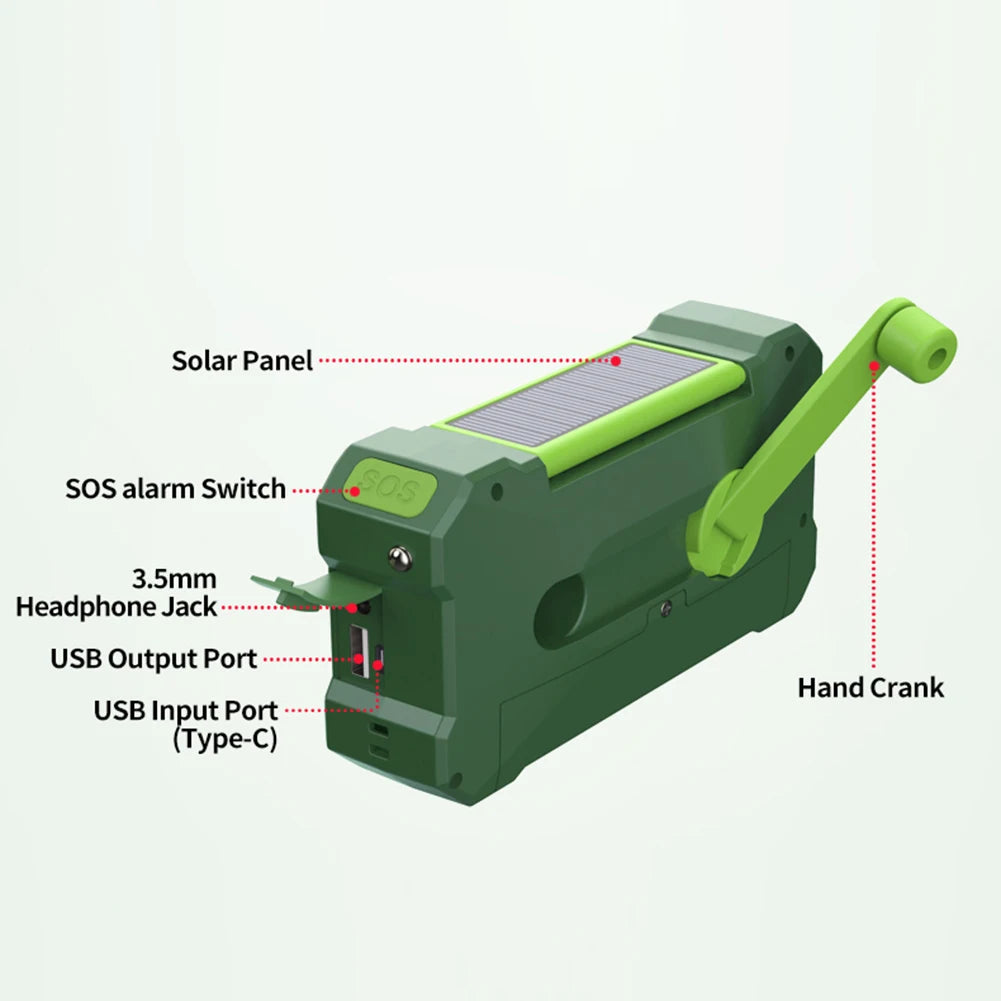Hignconcerned Portable 10000mAh Solar Radio Hand Crank LED