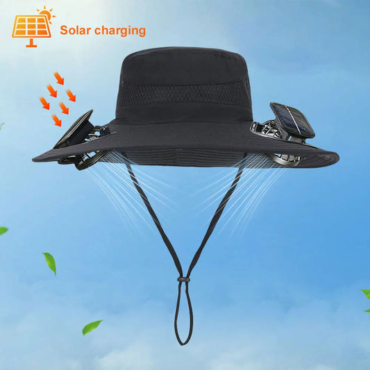 Craft of Weaving Solar Fan Hat for Outdoor Fishing Men