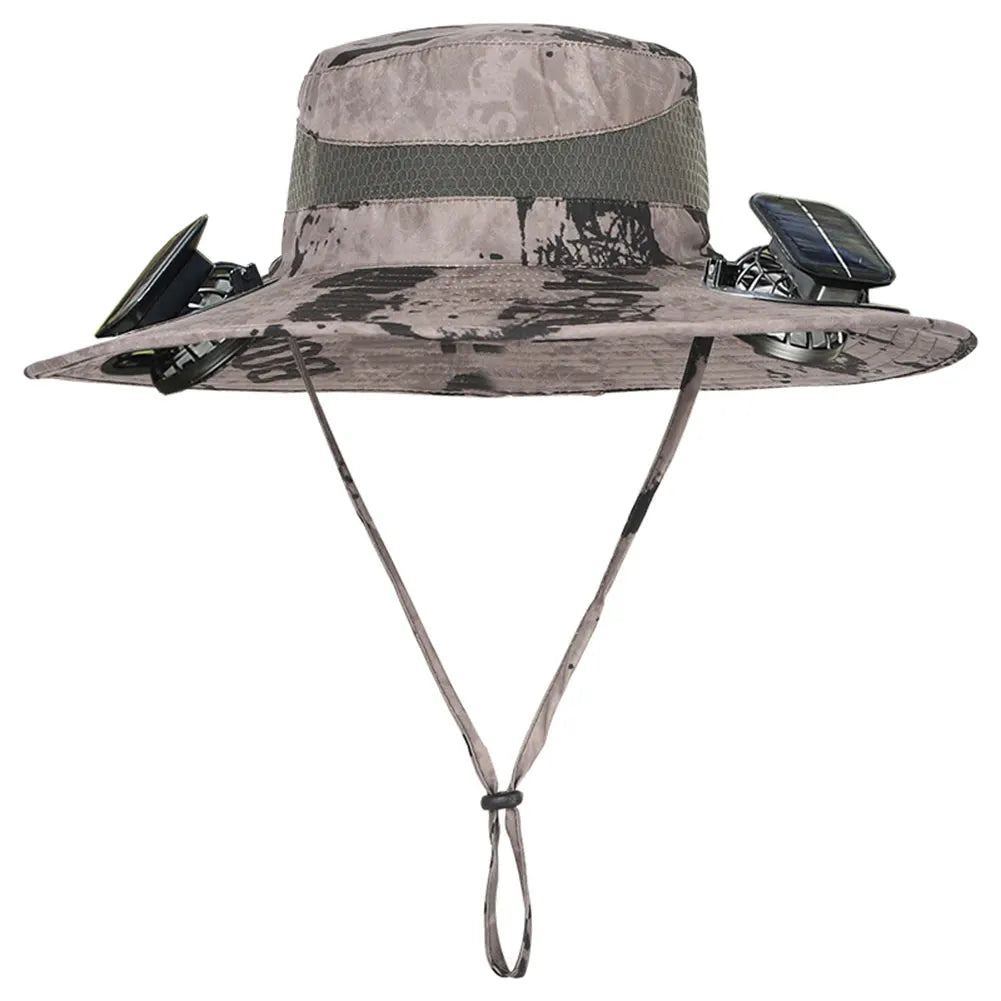 Craft of Weaving Solar Fan Hat for Outdoor Fishing Men