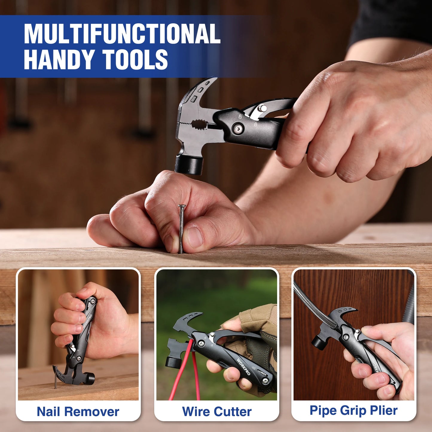 WORKPRO Multitool Hammer Claw With Sheath For Survival