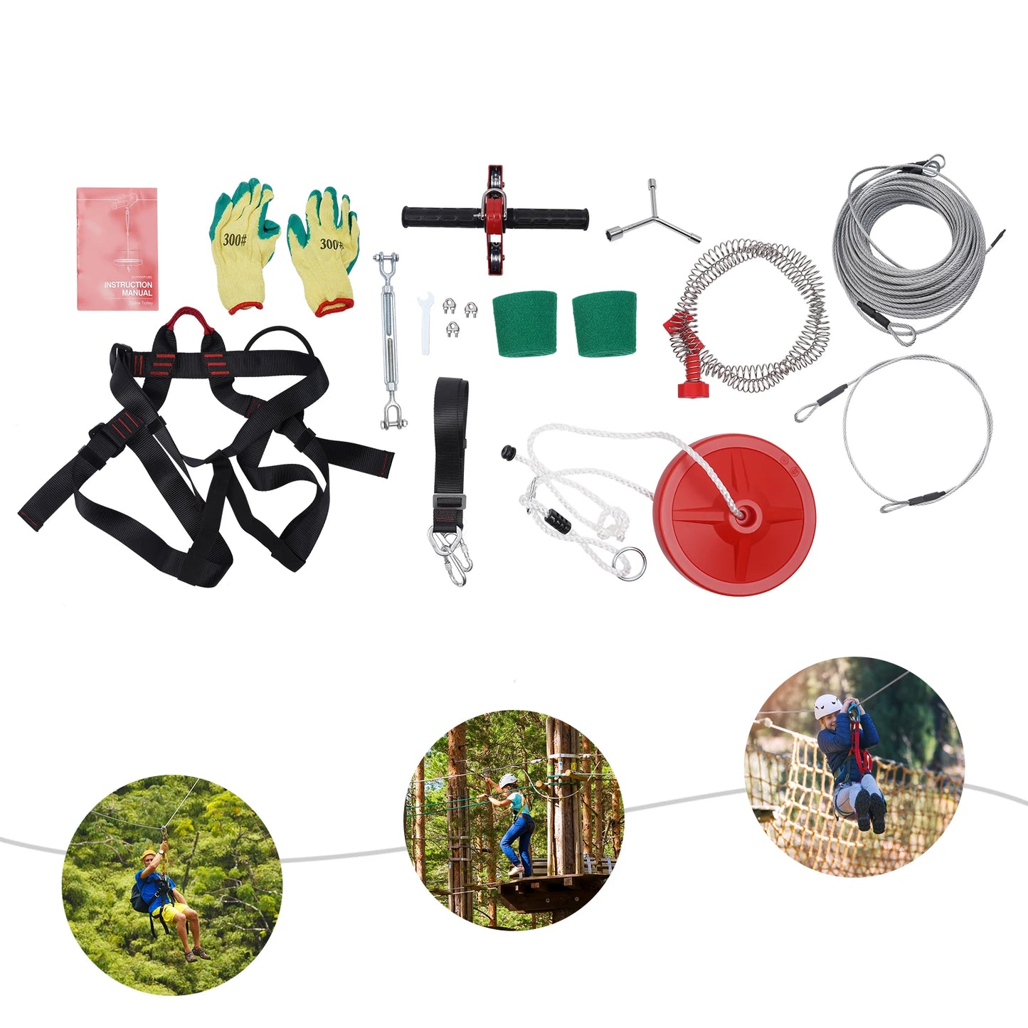 Electric Zipline Kit With Harness And Trolley For Backyards