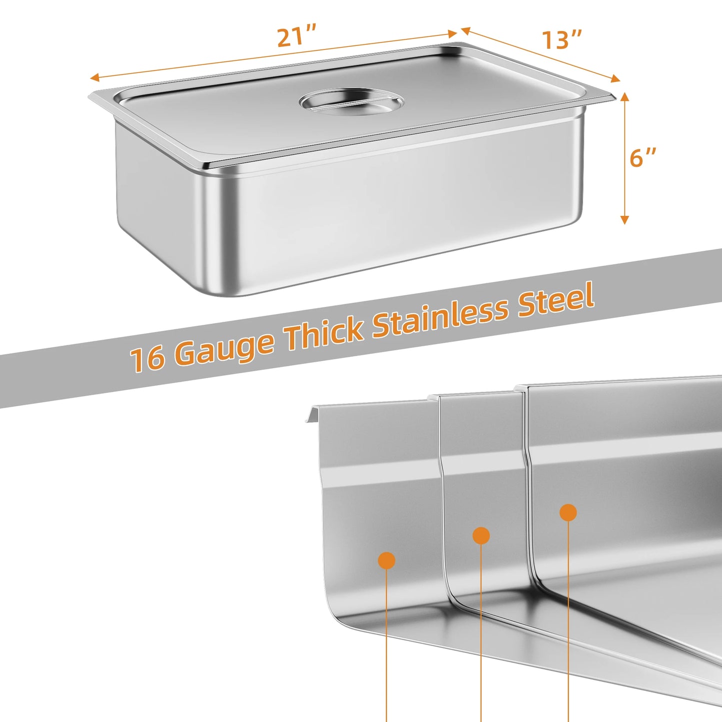 Six Pack Hotel Pan NSF Certified Commercial Stainless Steel