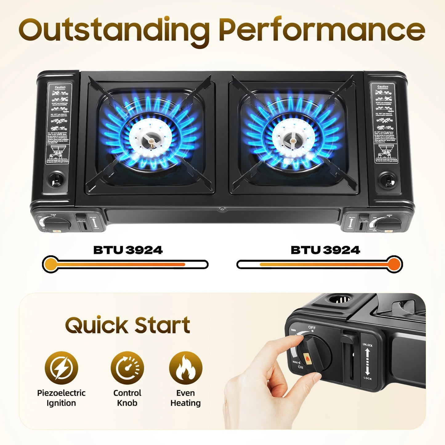 Portable Dual Burner Camping Stove With Grill Tray BBQ
