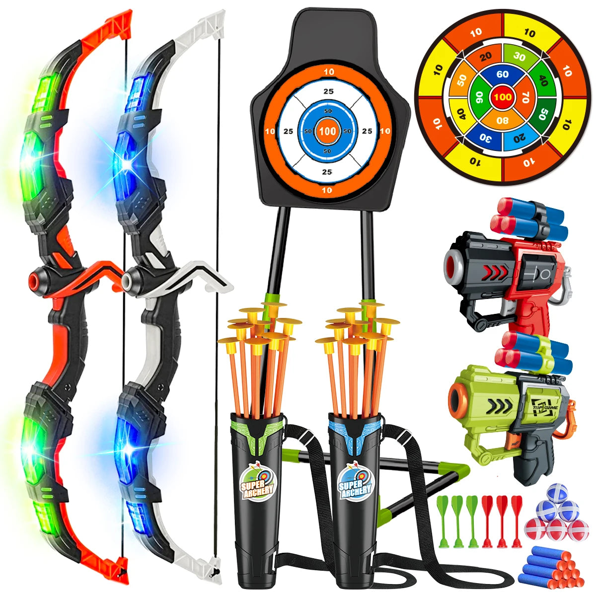 VATOS Archery Toy Set Bow Arrow LED Light Up Target Indoor