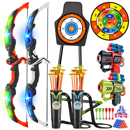 VATOS Archery Toy Set Bow Arrow LED Light Up Target Indoor