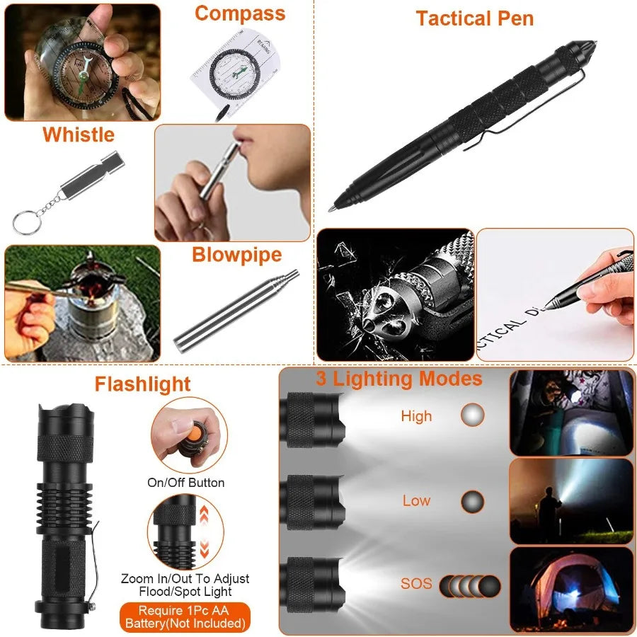 125Pcs Survival Kit Emergency Gear Outdoor Adventure