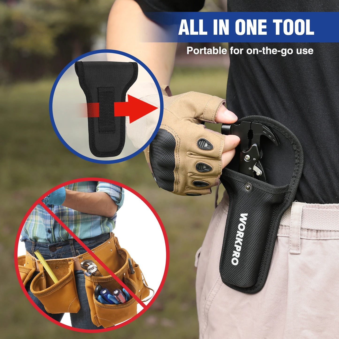 WORKPRO Multitool Hammer Claw With Sheath For Survival