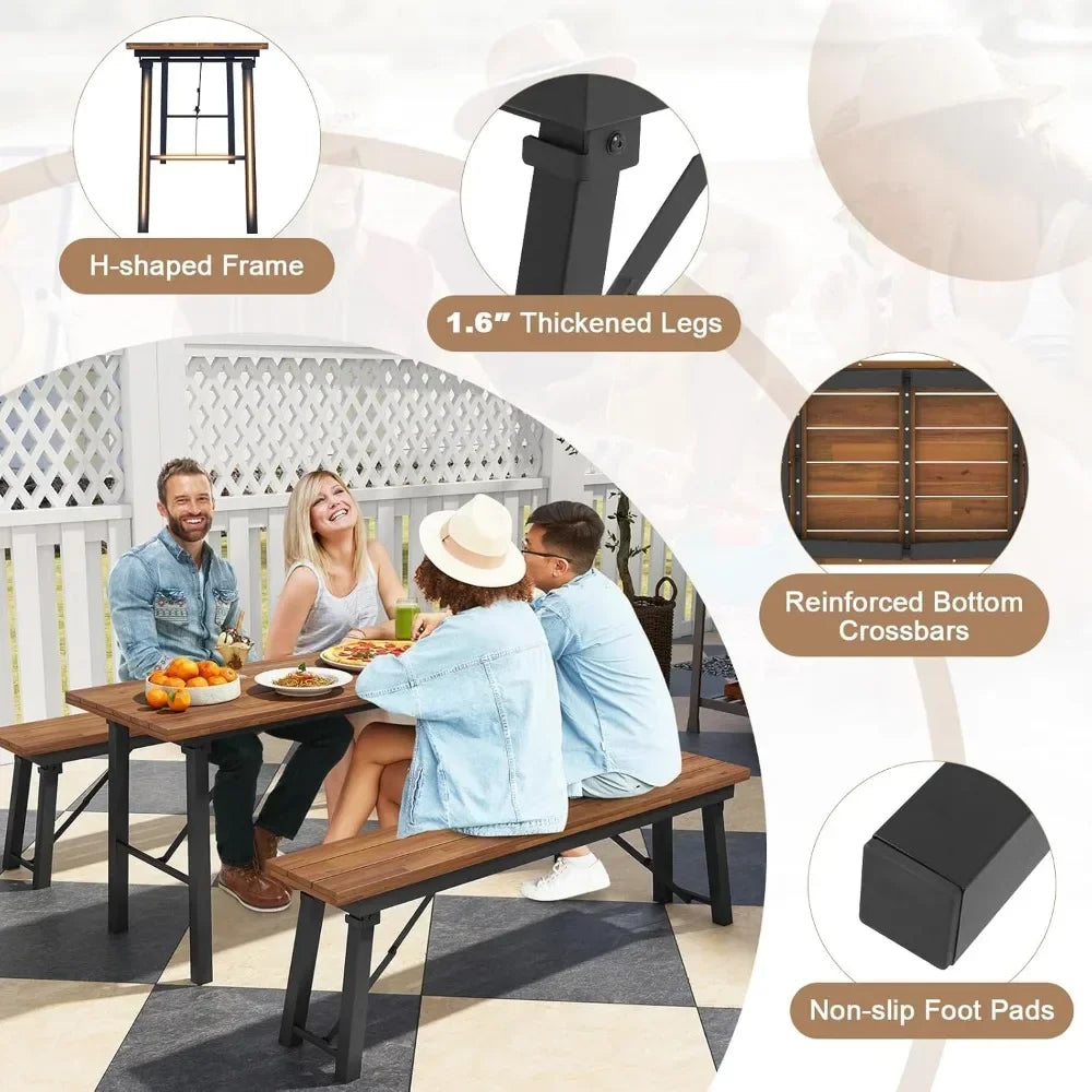 Guangbai Acacia Wood Patio Dining Table With Metal Frame