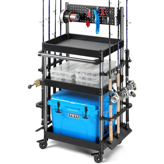 YTYIN Mobile Tackle Station 16 Rod Holder Cart Organizer
