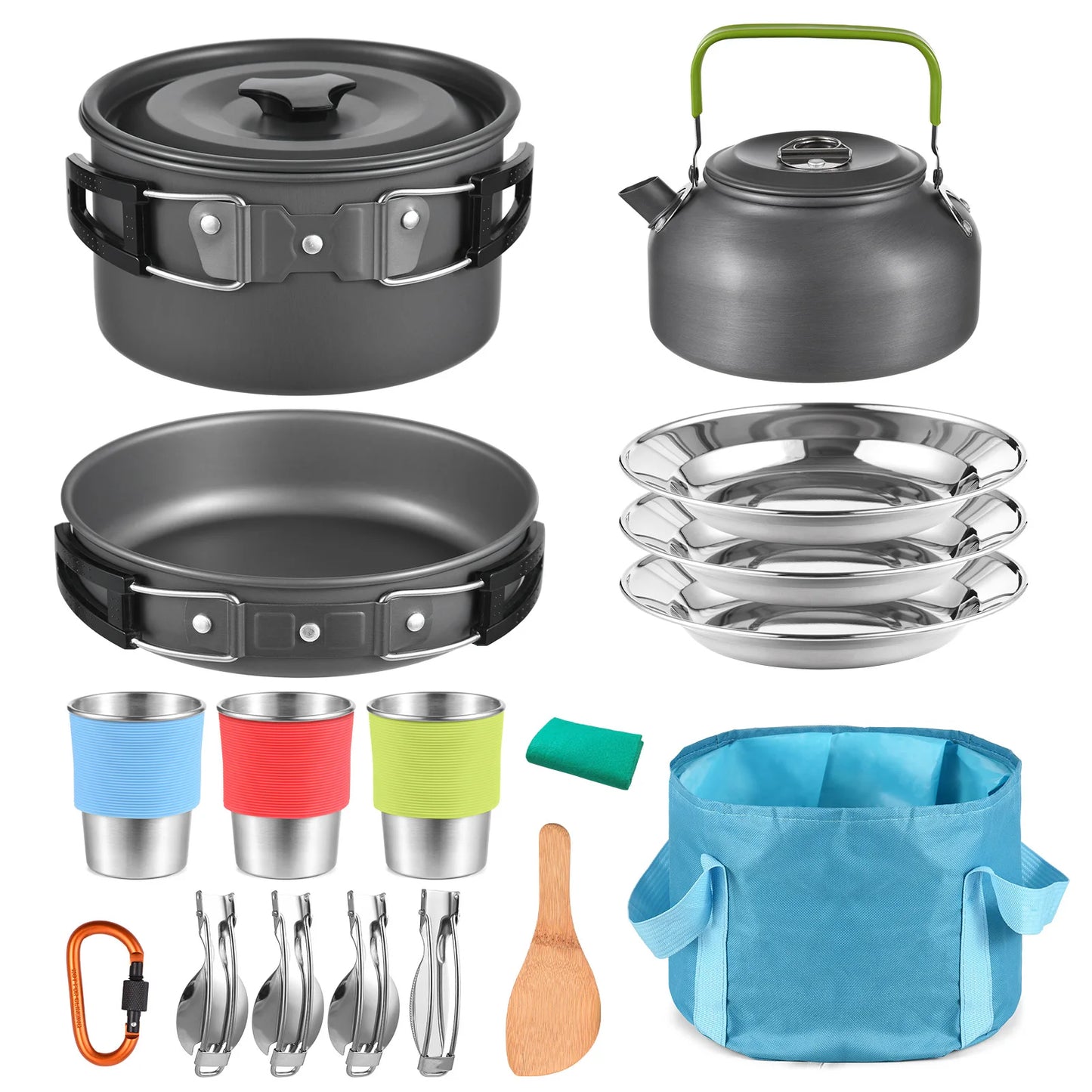 TOMSHOO Camping Pot Set Portable Aluminum Cookware Mess Kit