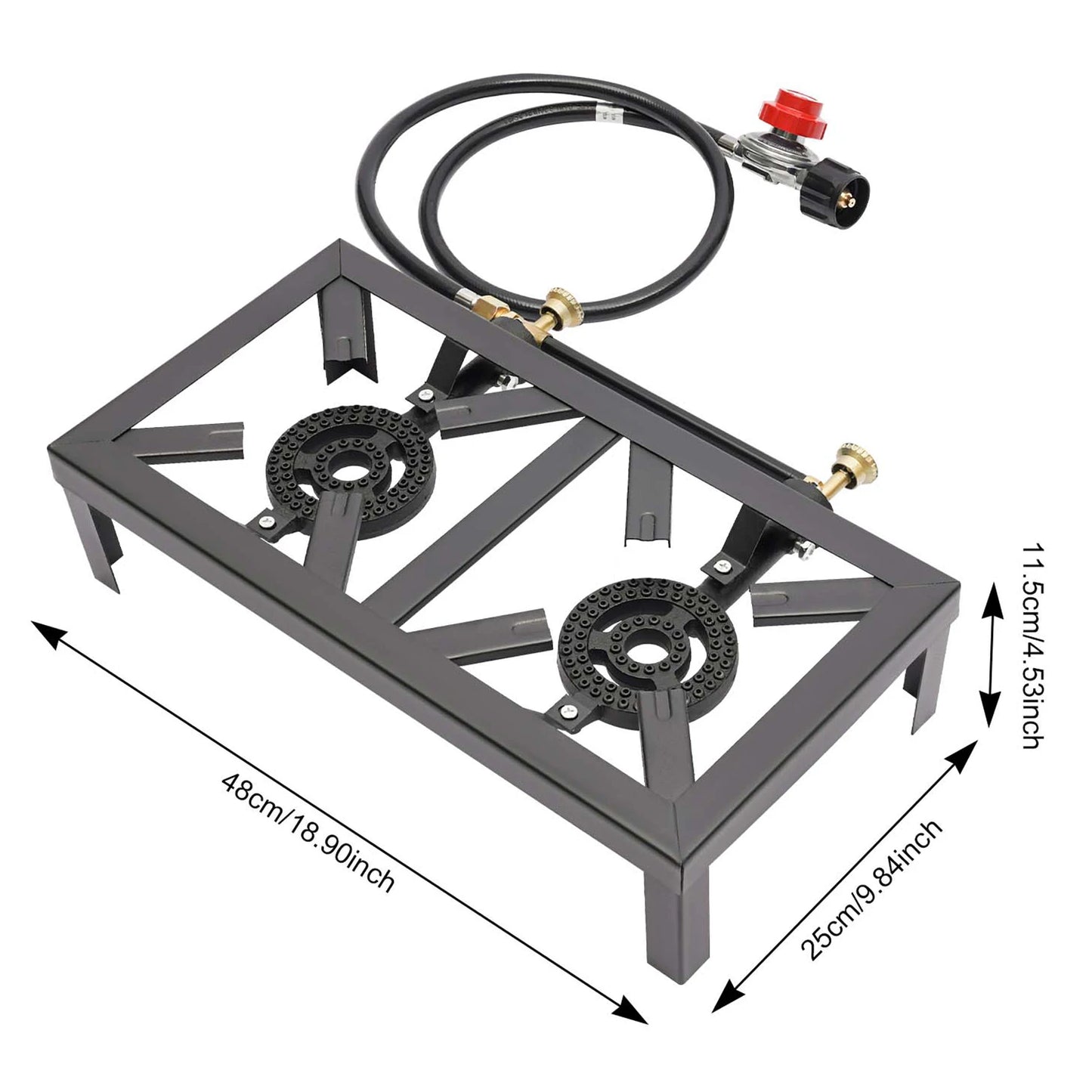 Portable Double Burner Outdoor Stove With Regulator Hose