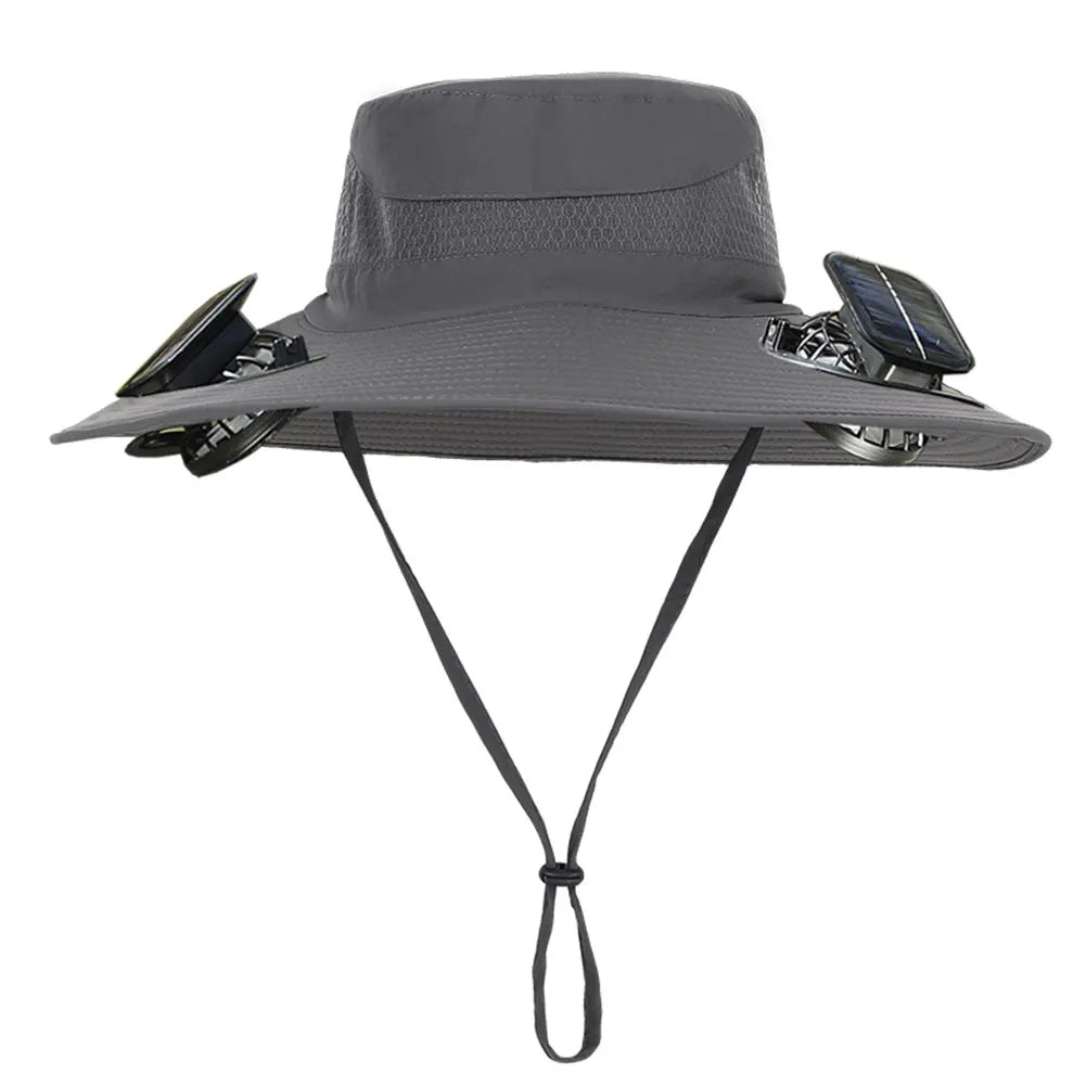Craft of Weaving Solar Fan Hat for Outdoor Fishing Men