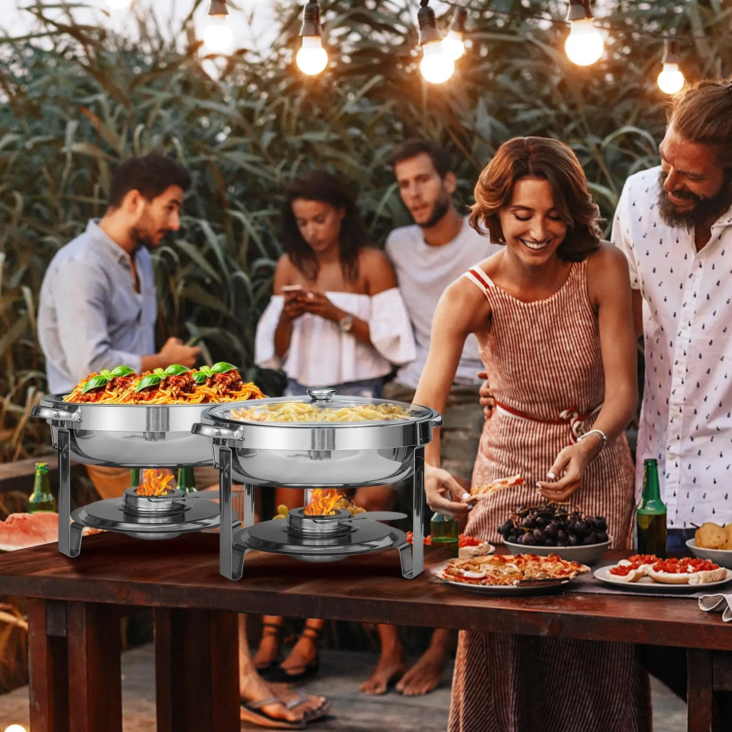SGODDE Stainless Steel Chafing Dish Buffet Set Glass Lid