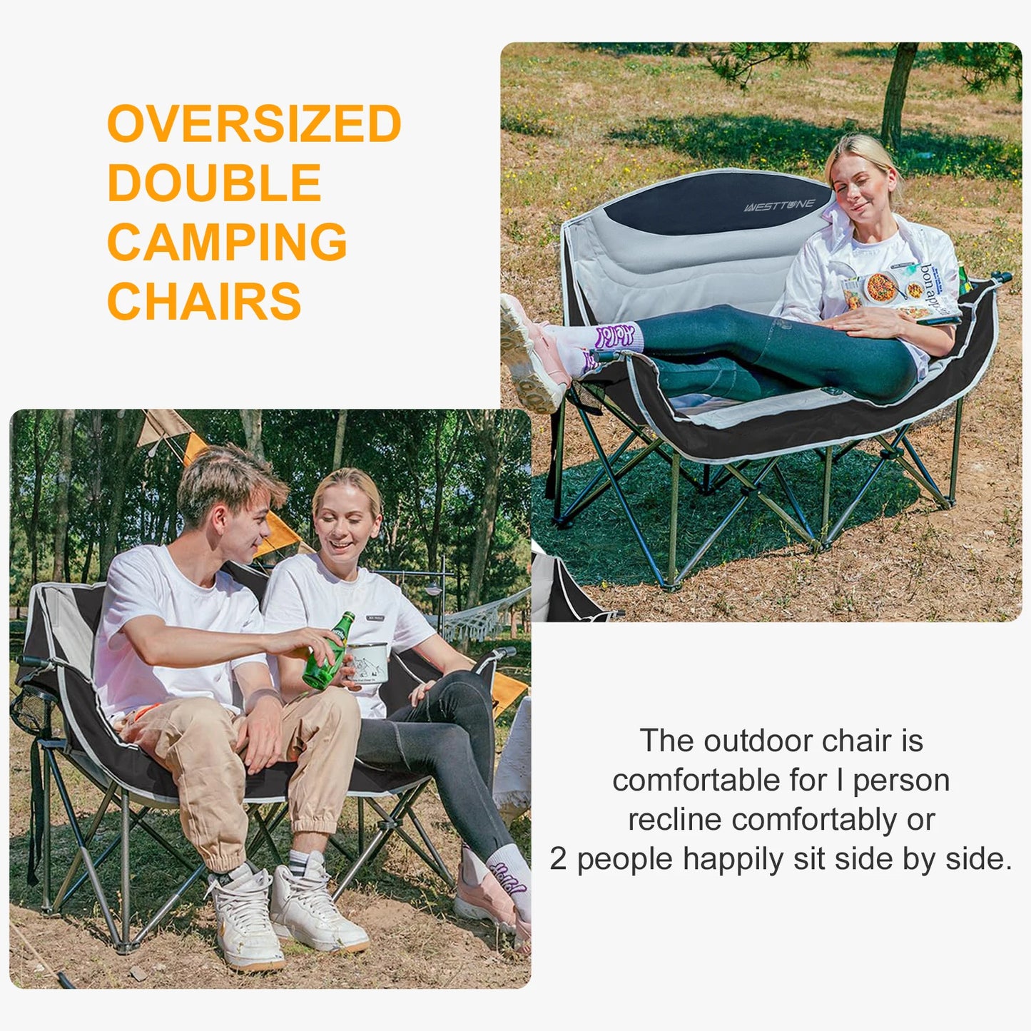 Westtune Double Camping Chair Oversized Loveseat Outdoor