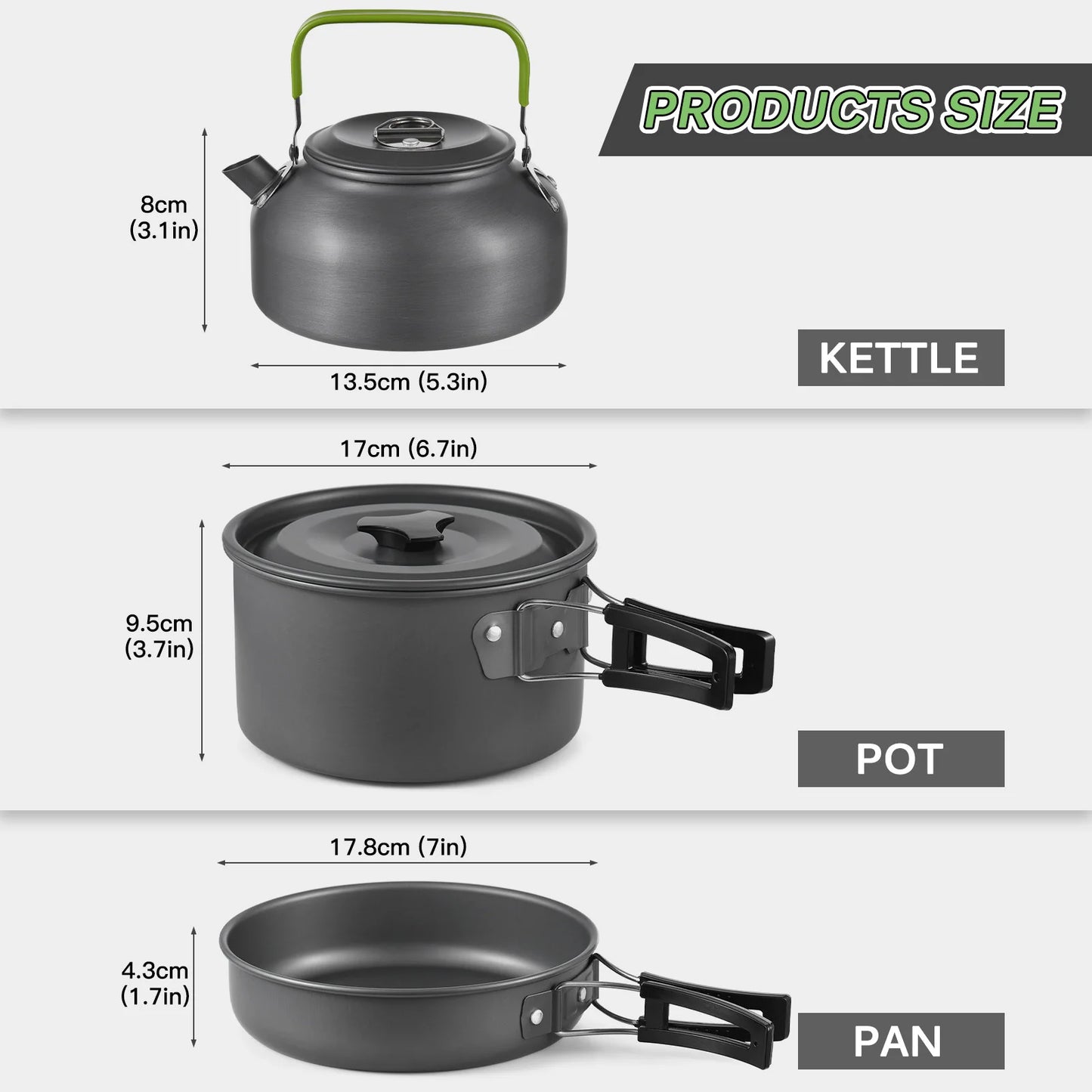 TOMSHOO Camping Pot Set Portable Aluminum Cookware Mess Kit