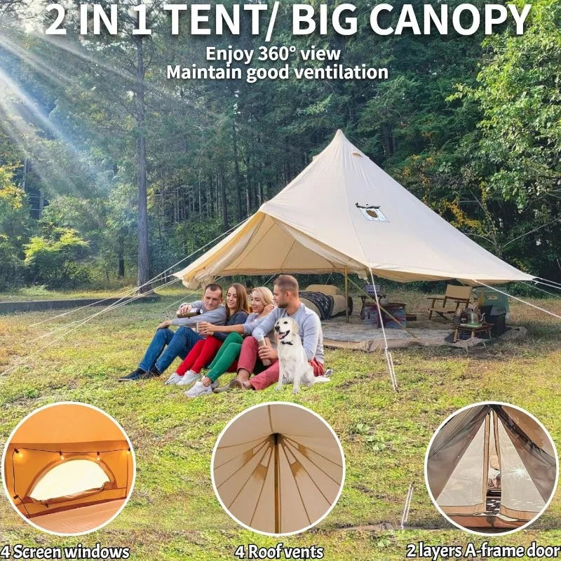 DANCHEL OUTDOOR Canvas Bell Tent With 2 Stove Jacks