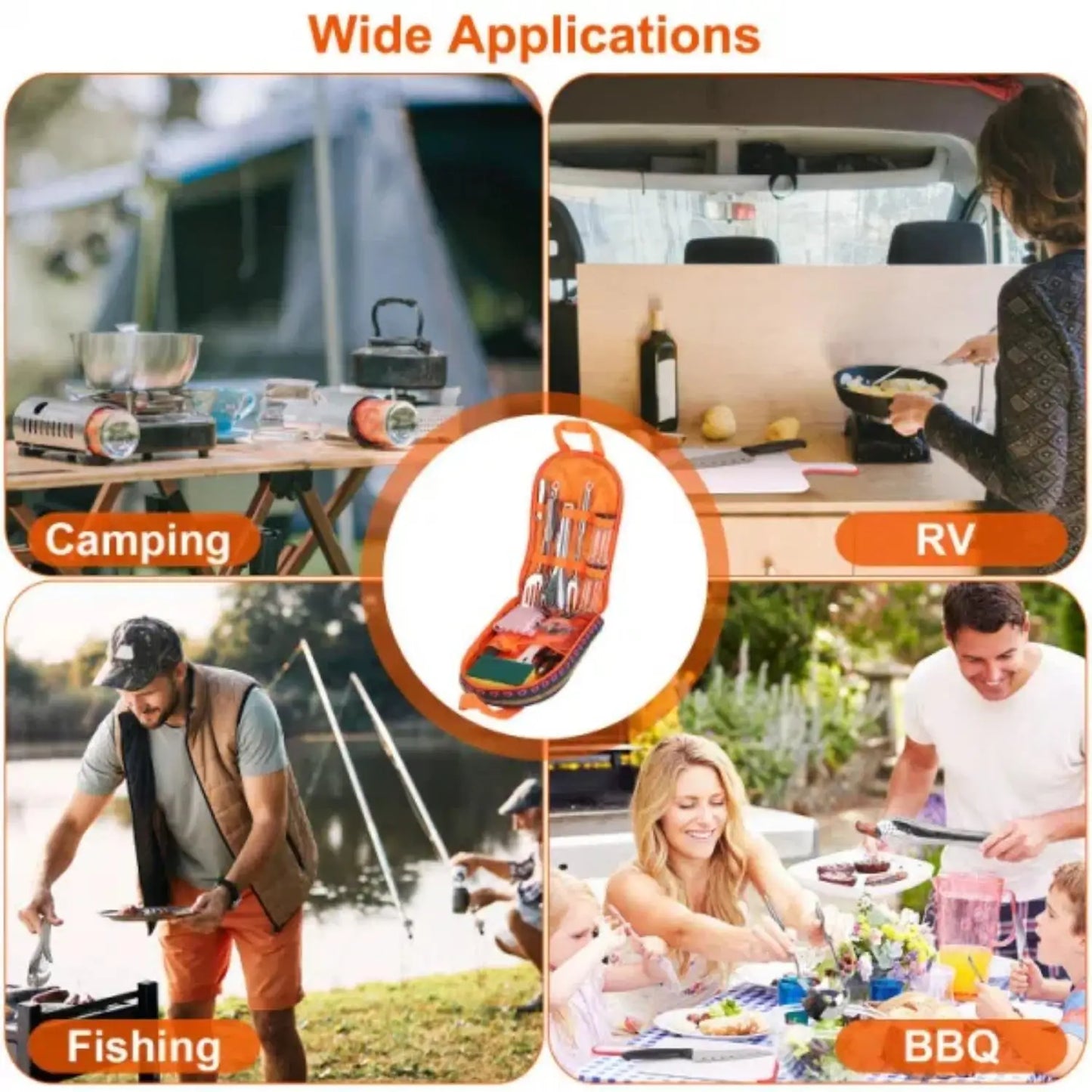 Can Hold 19Pcs Camping Cookware Kit Stainless Steel