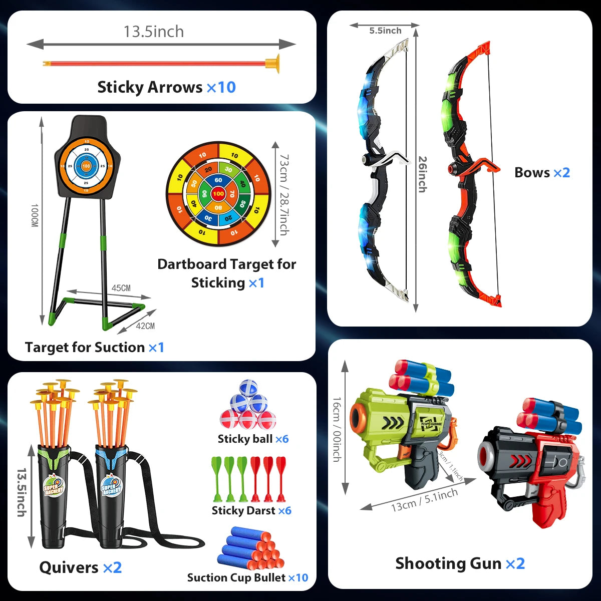 VATOS Archery Toy Set Bow Arrow LED Light Up Target Indoor