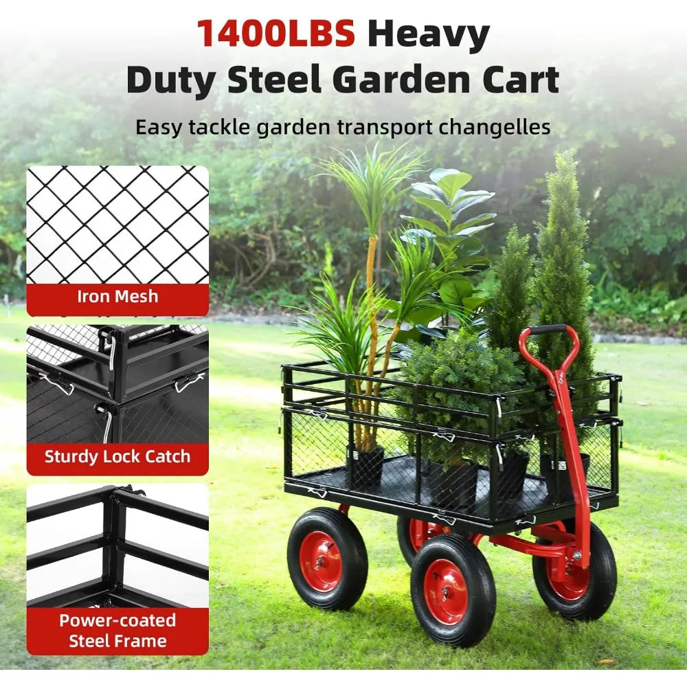 Heavy Duty Steel Garden Cart With Removable Mesh Sides