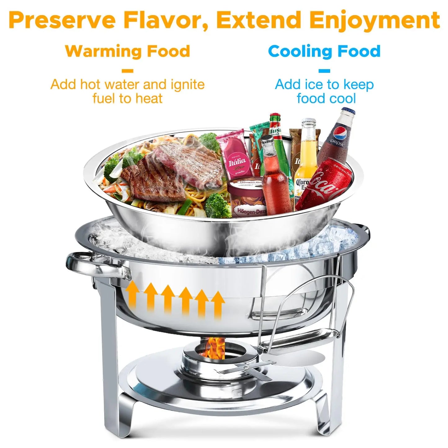 SGODDE Stainless Steel Chafing Dish Buffet Set Glass Lid