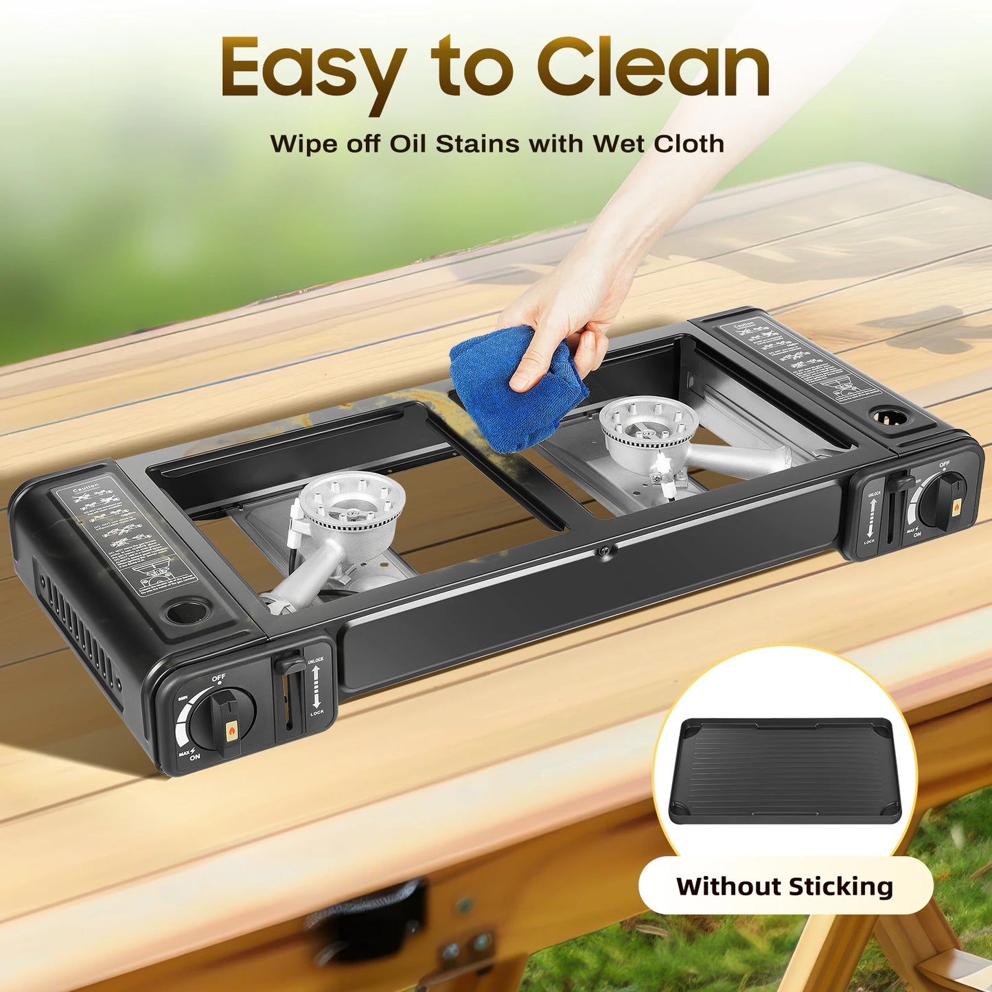 Two In One 2 Burner Butane Camping Stove With Baking Pan