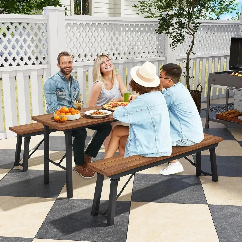 Guangbai Acacia Wood Patio Dining Table With Metal Frame