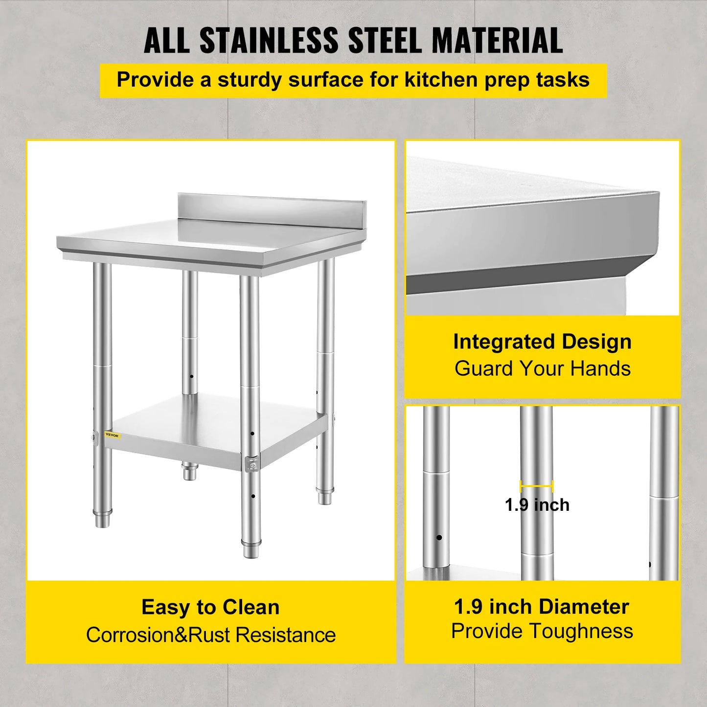 Stainless Steel Commercial Work Table With Undershelf 330LBS