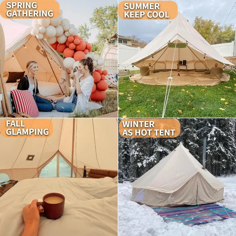 DANCHEL OUTDOOR Canvas Bell Tent With 2 Stove Jacks