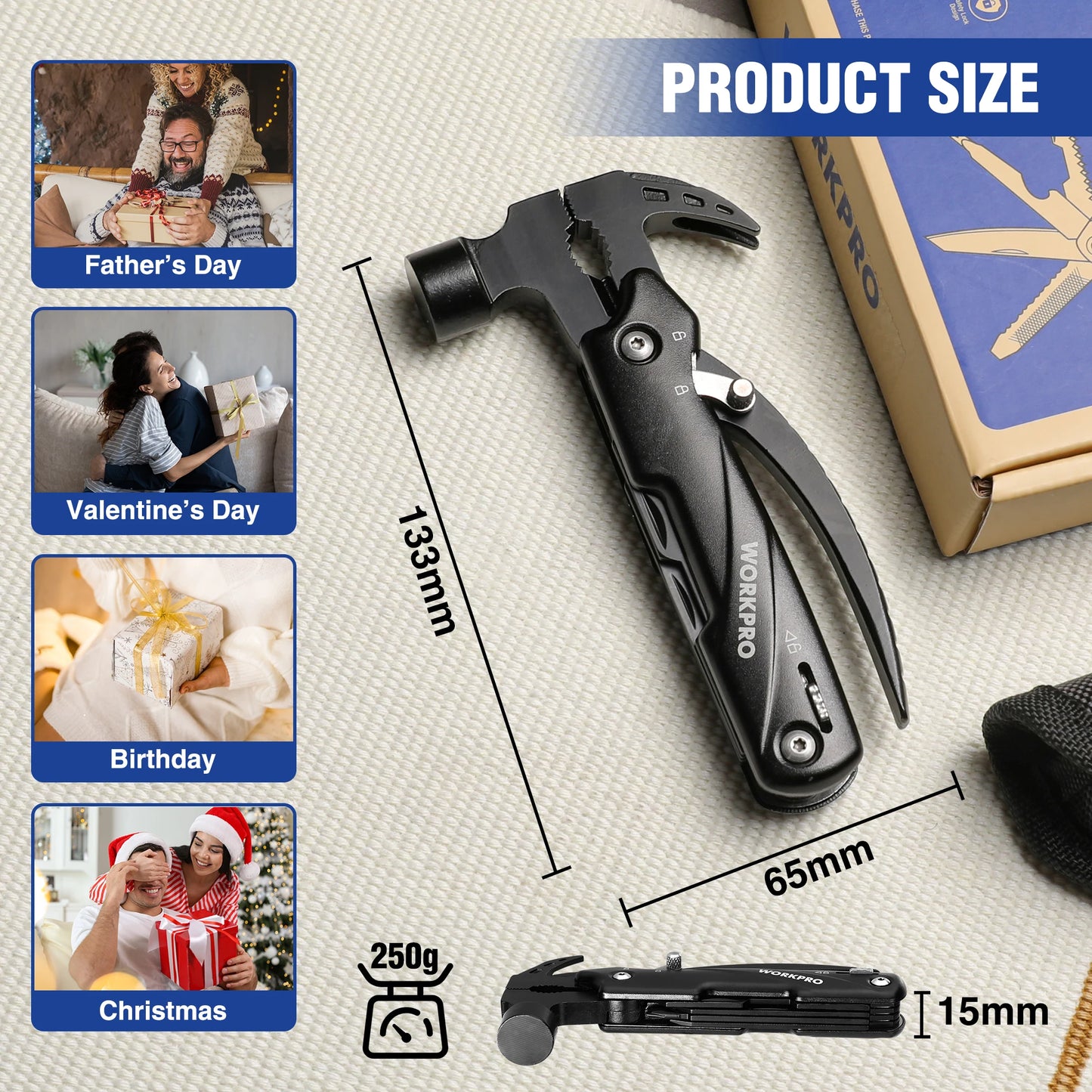 WORKPRO Multitool Hammer Claw With Sheath For Survival