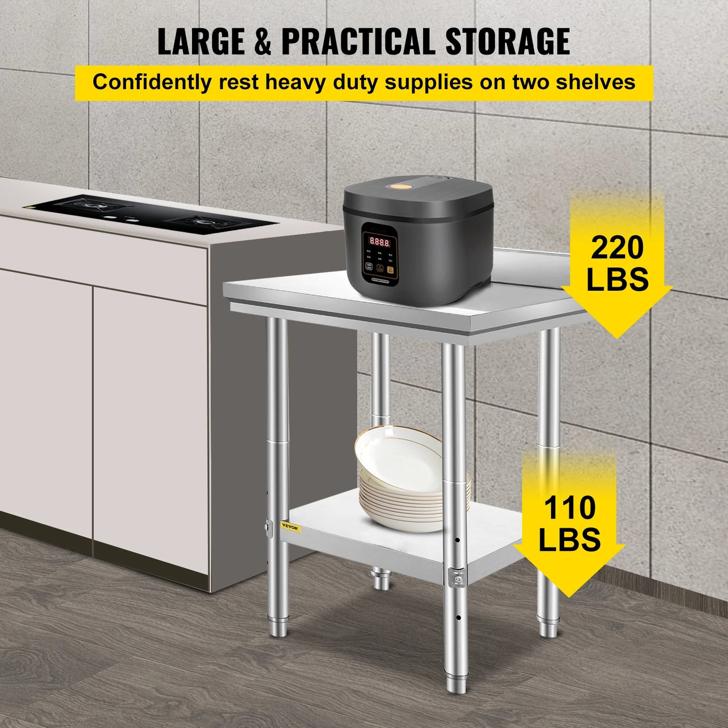 Stainless Steel Commercial Work Table With Undershelf 330LBS