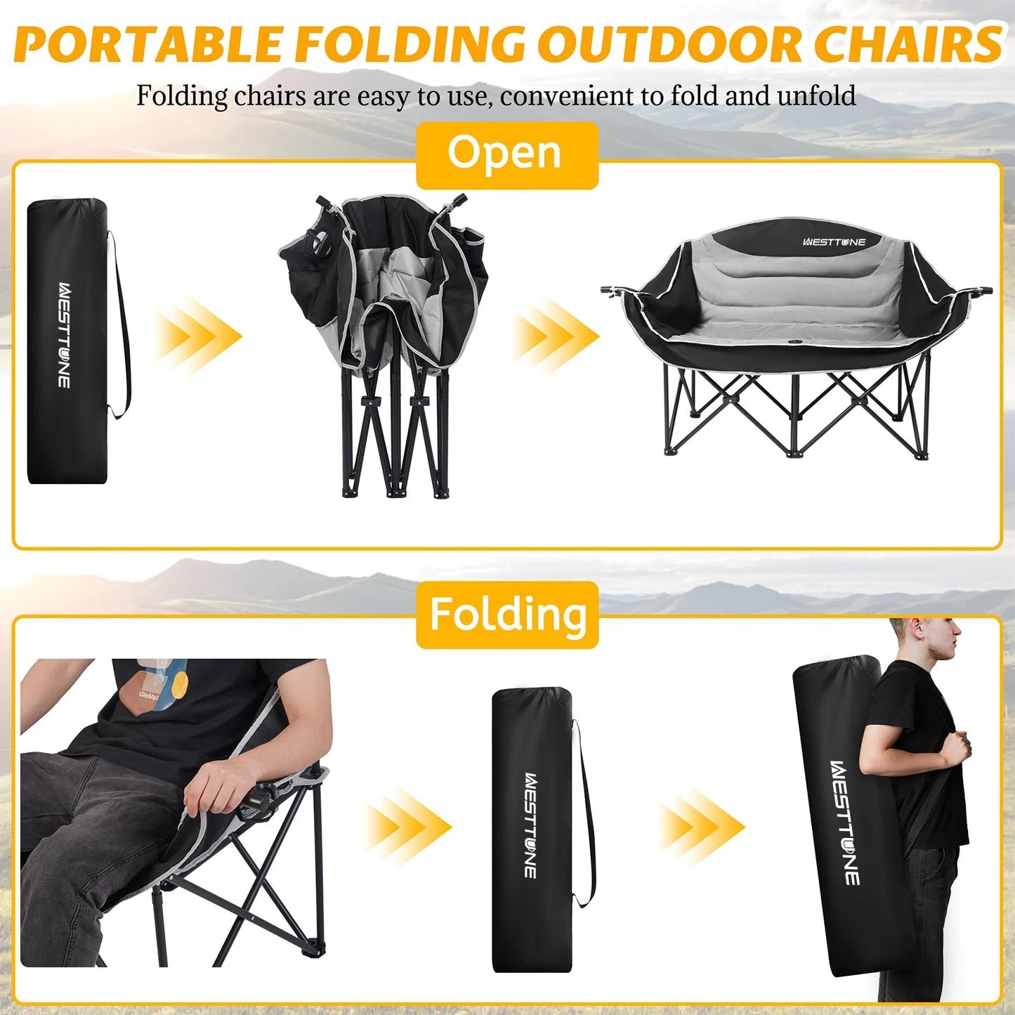 Westtune Double Camping Chair Oversized Loveseat Outdoor