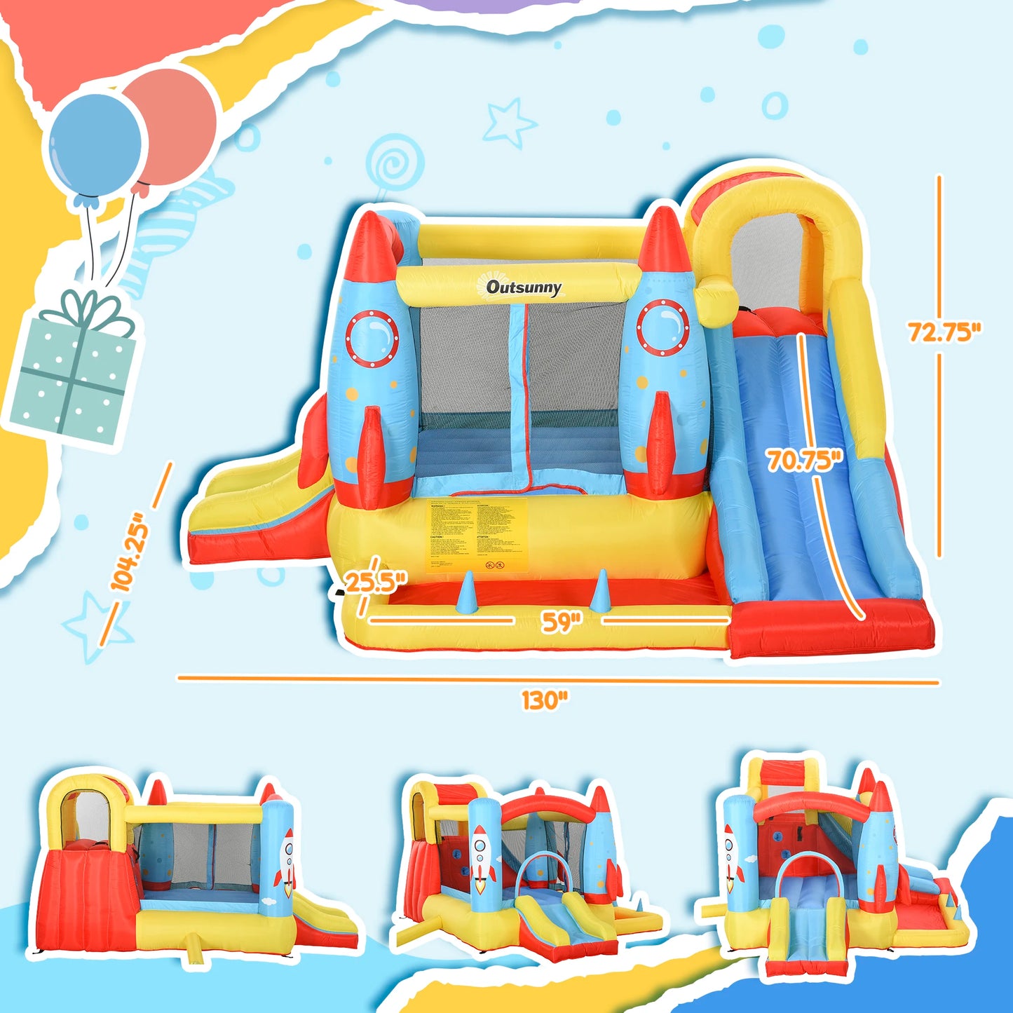 Design Inflatable Castle Trampoline With Slides And Climbing