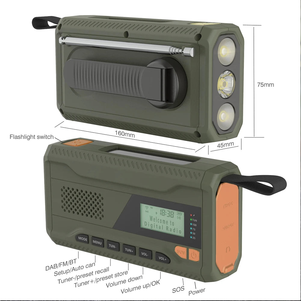 APWIKOGER Hand Crank Emergency Radio Flashlight BT Speaker