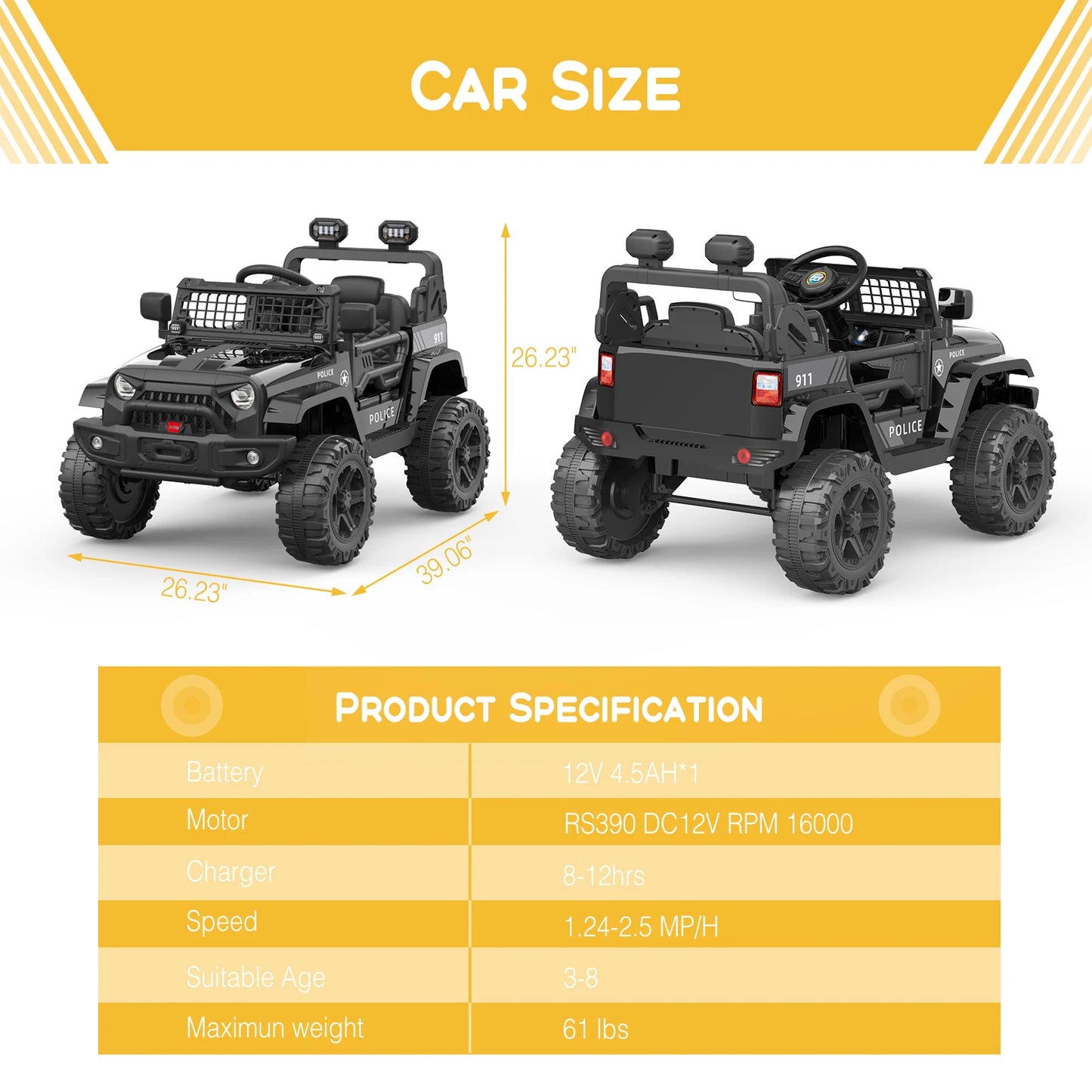 HiMISSE 12V Kids Ride On Car Battery Powered Truck Remote