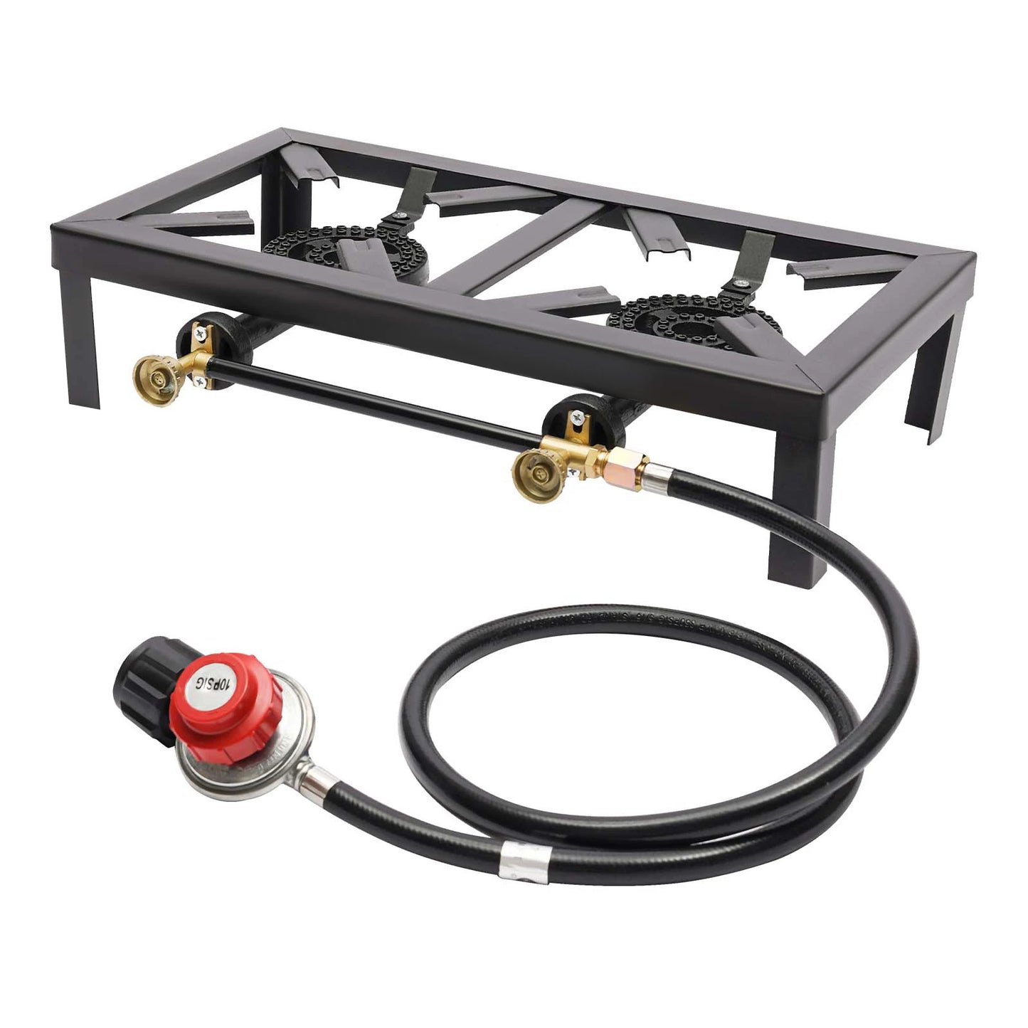 Portable Double Burner Outdoor Stove With Regulator Hose
