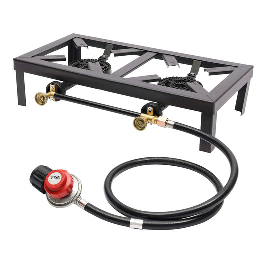Portable Double Burner Outdoor Stove With Regulator Hose